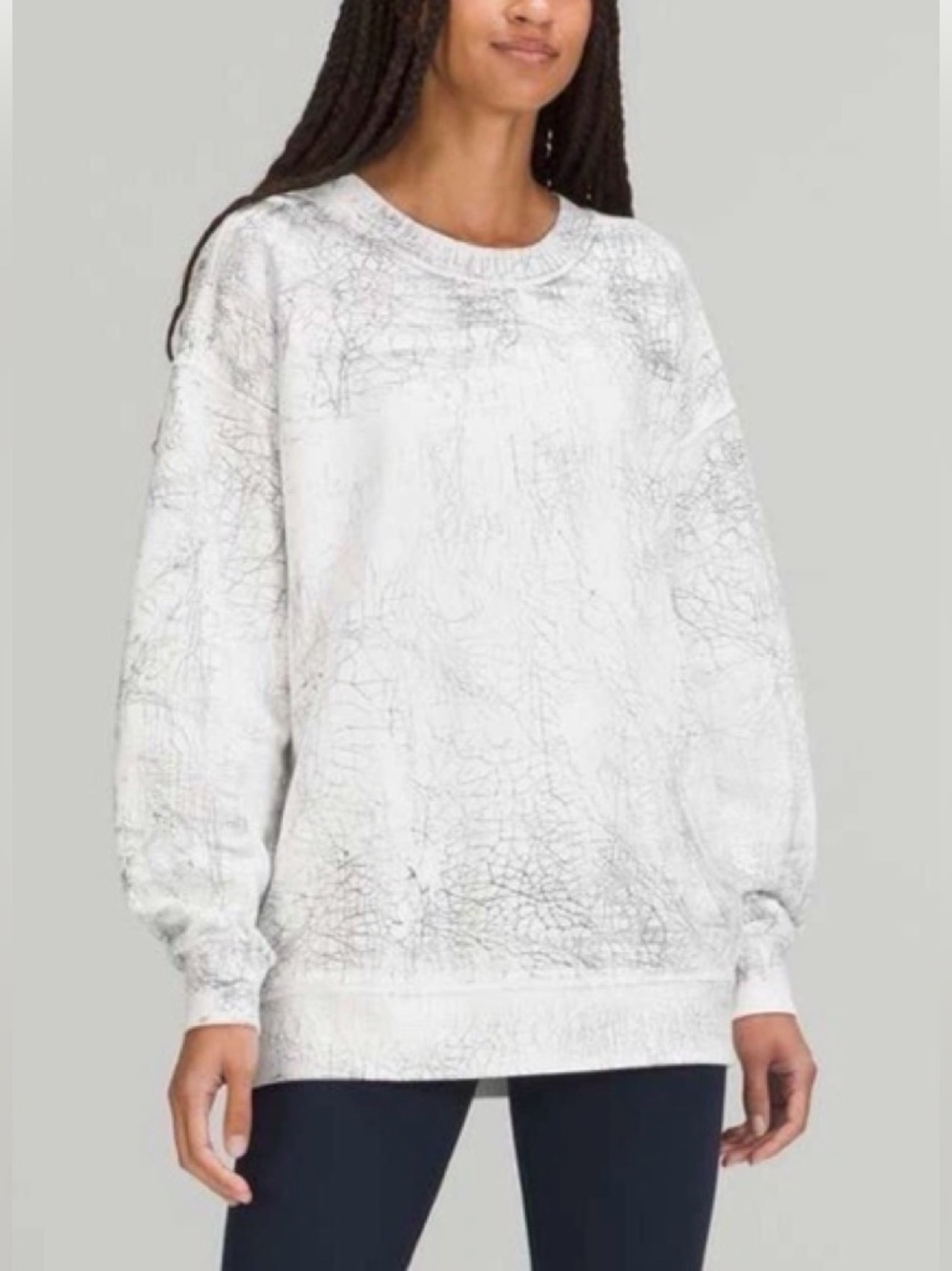 Lululemon Perfectly Oversized Crew Sweatshirt Thread Marble Dye White Medium